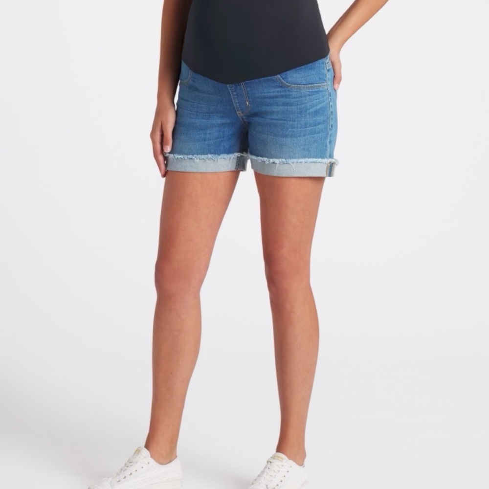 Just Black Denim Maternity Frayed Cuff Shorts with Bellyband